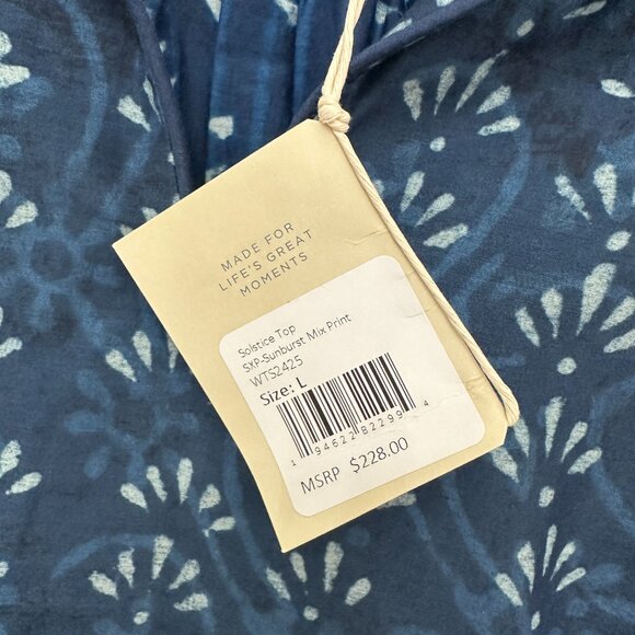 NWT Faherty Solstice Tie neck relaxed boho peasant top in sunburst mix print - Picture 7 of 11